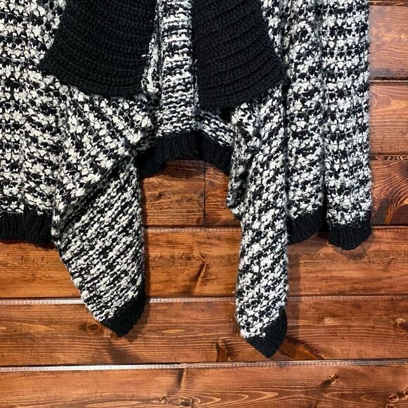 Loft Bouchle Knit Black and White Open Front Waterfall Wool BlendCardigan Size M - Picture 9 of 15